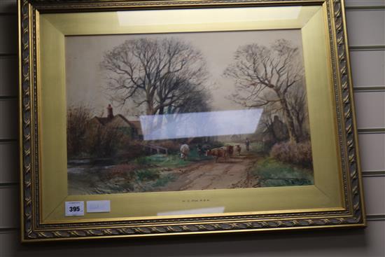 Henry Charles Fox Cattle and drover on a lane 14.5 x 21.5in.